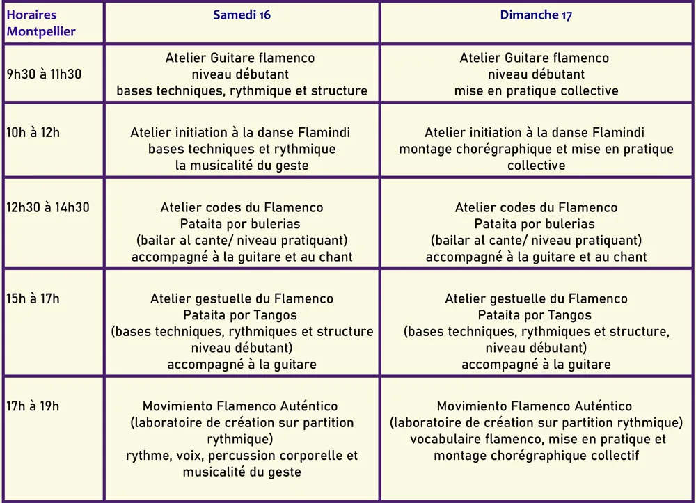 Verano Flamenco Stages d’été à Montpellier 2 horarios22 MontpellierOK